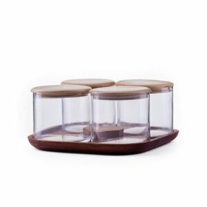 Four Glass Jars with Wooden Tray
