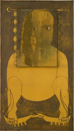 Mixed media on canvas on wood