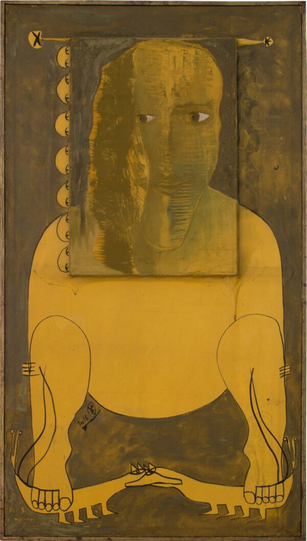 Mixed media on canvas on wood