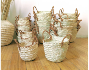Basket with coir handles