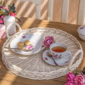 Round Wicker Tray cream