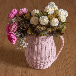Farmhouse Style Wicker Jug - Pale pink