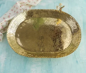 Butterfly oval copper platter of tray - GOLD
