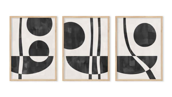 Set of 3 monochrome modern art