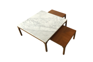 3 stackable coffe tables with different sizes and materials