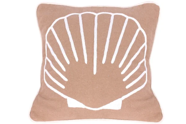 Ocean Shell: Hand-Embroidered Beach House Burlap Cushion