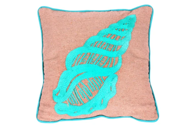 Hand-Embroidered Beach House Sea Shell Cushion