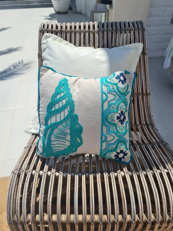Hand-Embroidered Sea Shell Cushion