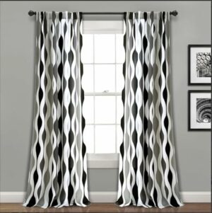 Light Filtering Window Curtain with Back Tab Design - Black*Grey, 200W x 250L CM