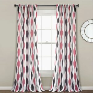 Light Filtering Window Curtain with Back Tab Design - Coral*Grey, 250W x 265L CM