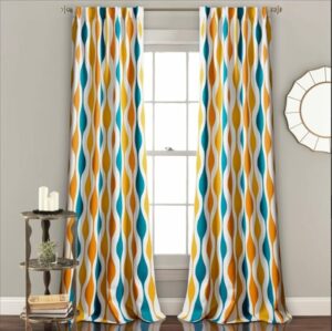 Light Filtering Window Curtain with Back Tab Design - Turquoise*Orange, 250W x 265L CM