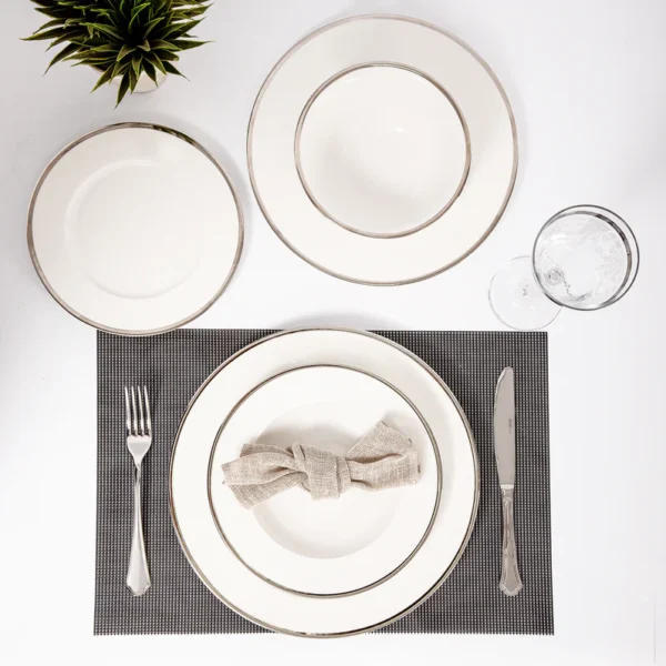 Tunisie Leila Dinner Set with Platinum Rim - 20 Pieces for 6 People