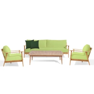 Ranzo- Set of 1 Sofa 2 Chairs & 1 Table - Light Green Outdoors