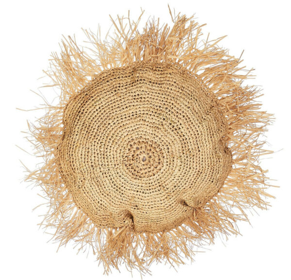 Round Raffia Cushion with Fringes
