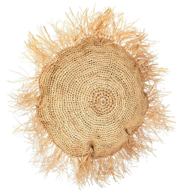 Round Raffia Cushion with Fringes