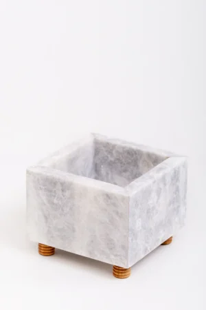 Flower Pot with Wood Support INS-017 - Blue ICE - White, 15X15 CM - 11 CM Height