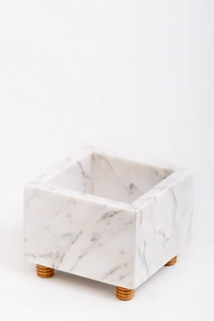 Flower Pot with Wood Support INS-017 - Cream - Brown, 15X15 CM - 11 CM Height