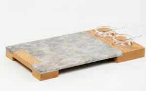 Service Tray Marble with Cup Holder Wood - Gray