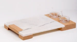 Service Tray Marble with Cup Holder Wood - White