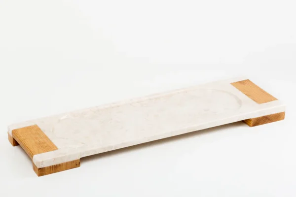 Service Tray Marble + Wood Hand - Cream