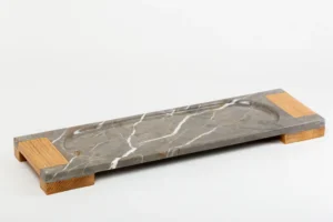 Service Tray Marble + Wood Hand - Gray - Cream, 13X44 CM