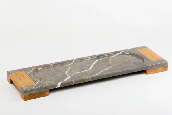 Service Tray Marble + Wood Hand - Gray