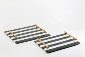 Service Tray with Stainless Handle - Large 40X27 CM / Black