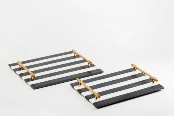 Service Tray with Stainless Handle - Large 40X27 CM / Black
