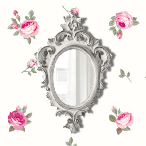 Pretty shabby wall mirror-oval chic-antique white