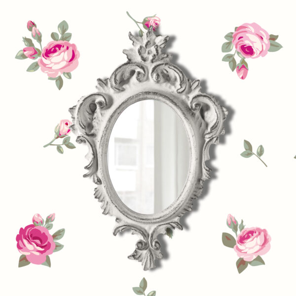 Pretty shabby wall mirror-oval chic-antique white