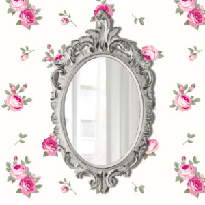 Pretty shabby wall mirror-oval vintage-antique white