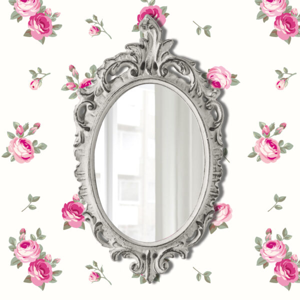 Pretty shabby wall mirror-oval vintage-antique white