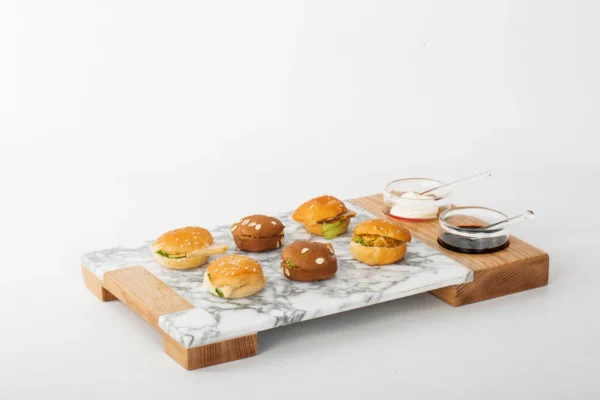 Service Tray Marble with Cup Holder Wood - White mixed with silver