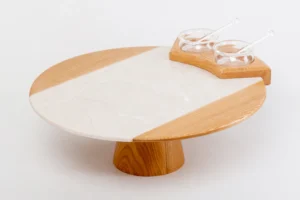 Service Tray with Cup Holder - Beige / Tray with Wood base with Cup Holder