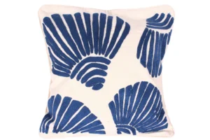 Hand-Embroidered Beach House Shells Cushion in blue (Copy)