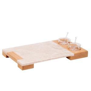 Service Tray Marble with Cup Holder Wood