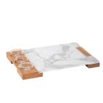 Service Tray Marble with triple Sause Cup Holder Wood