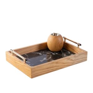 Wood Tray With black Spanish Marble + Stainless Handle