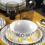 Yellow-Grey dinner set 24 porcelain plates