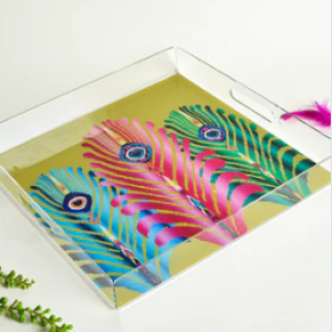 Peacock Feather – Acrylic Tray (30x30 cm)