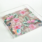 Bird & Flower Pink Blooms – Acrylic Tray (30x30 cm)