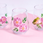Bird & Flower Pink Blooms – Water Glasses (Set of 6)
