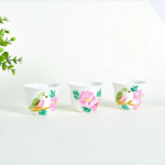 Bird & Flower Pink Blooms – Arabic Coffee Cups (Set of 6)