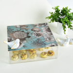 Bird & Flower Gold Accents – Acrylic Square Box (25x25 cm)