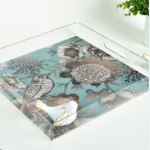 Bird & Flower Gold Accents – Acrylic Tray (30x30 cm)