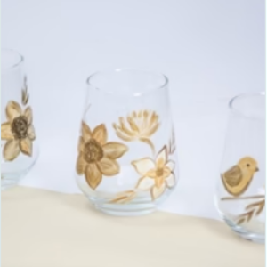 Bird & Flower Gold Accents – Water Glasses (Set of 6)