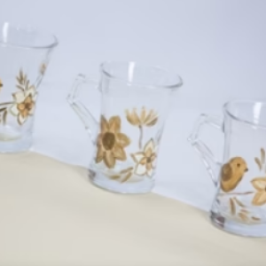 Bird & Flower Gold Accents – Tea Cups with Handles (Set of 6)