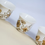 Bird & Flower Gold Accents – Arabic Coffee Cups (Set of 6)
