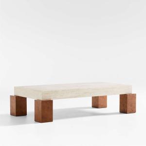 Dualité Travertine Coffee Table by Athena Calderone