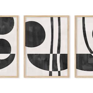 Set of 3 monochrome modern art